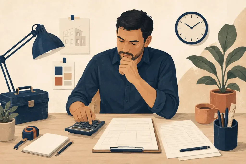 Ilustración de un profesional calculando los costos de un servicio